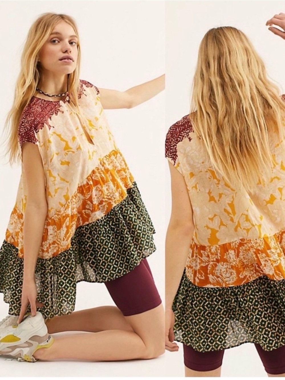 FREE PEOPLE Gotta Have You Marigold Combo Boho Tunic Size XS Oversized